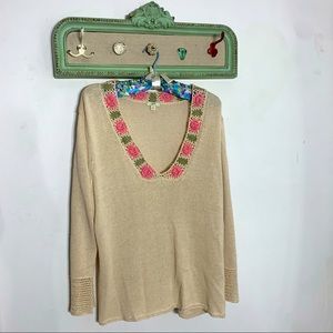 Vintage J Jill vbohemian rose bud oat milk pullover XL women’s knitwear